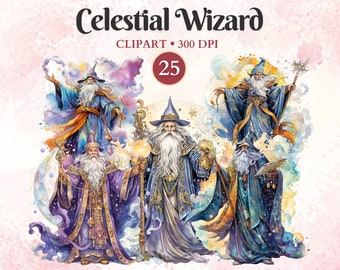 Celestial Wizard Clipart, Magic Clip Art, Mágico, Wizard Graphics, Watercolor Png, Fantasy Clipart, Transparent Png, Instant Download