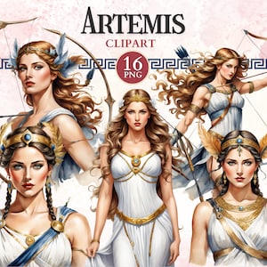 Clipart Artemis, clipart mythique, Artemis, impression d'art déesse, personnages animés, mythologie grecque, mont Olympe