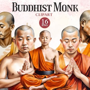 Clipart moine bouddhiste, silhouette de Bouddha, clipart yoga, méditation de moine, vecteur de lotus, Bouddha PNG, mantras, art bouddhiste