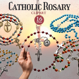 Catholic Rosary Clipart, Praying Hands, Bible Png, Prayer Clipart, Christian Icon, Catholic Icons Digital, Cross Graphic