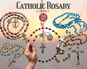 Catholic Rosary Clipart, Praying Hands, Bible Png, Prayer Clipart, Christian Icon, Catholic Icons Digital, Cross Graphic