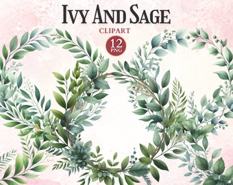 Ivy and Sage Frame Clipart, Floral Leaves Border, Printable Photo Frame Png, Nature Greenery Wreath, Ornate Picture, Wedding Invitation