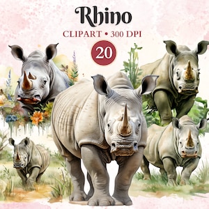 Rhino clipart, Watercolor Safari Clipart, Rhino Png, Safari Animals Clipart, Set, Savannah, African, Transparent Png, Instant Download