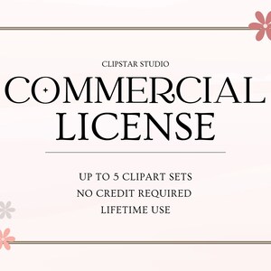 Commerciële clipartlicentie: maximaal 5 clipartsets, licentie voor eenmalig commercieel gebruik, geen krediet vereist, levenslang gebruik