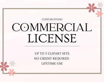 Clipart Commercial License - Up to 5 Clipart Sets, One-Time Commercial Use License, No Credit Required, Lifetime Use