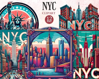 New York Clipart, City Silhouette, NYC Skyline, Central Park, New York Trip, Lady Liberty, Vacation Graphics, Travel Vector, American Symbol