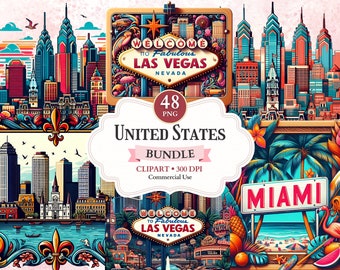 United States Clipart, Las Vegas Sign, Las Vegas Nevada, Miami Beach, Miami Florida, Mardi Gras Mask, New Orleans, Philadelphia PA