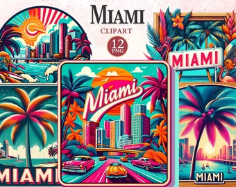 Miami Clipart, Miami Florida, Palm Tree Png, Florida Vacation, City Silhouette, USA Flag Clipart, Vacation Graphics, American Symbol