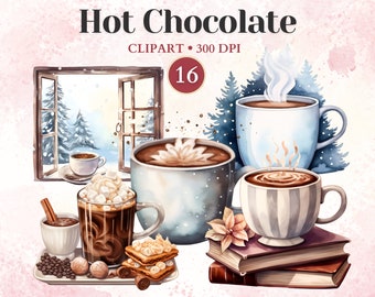 Hot Chocolate Clipart, Hot Cocoa, Mug, Cup, Winter, Sweet Clipart, Dessert, Holiday, Xmas, Christmas Vector Graphic