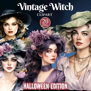 Vintage Witch Clipart, Halloween Clipart, Book of Shadows, Witch Junk Journal, Witchcraft Png, Halloween Invitations, Gothic Characters