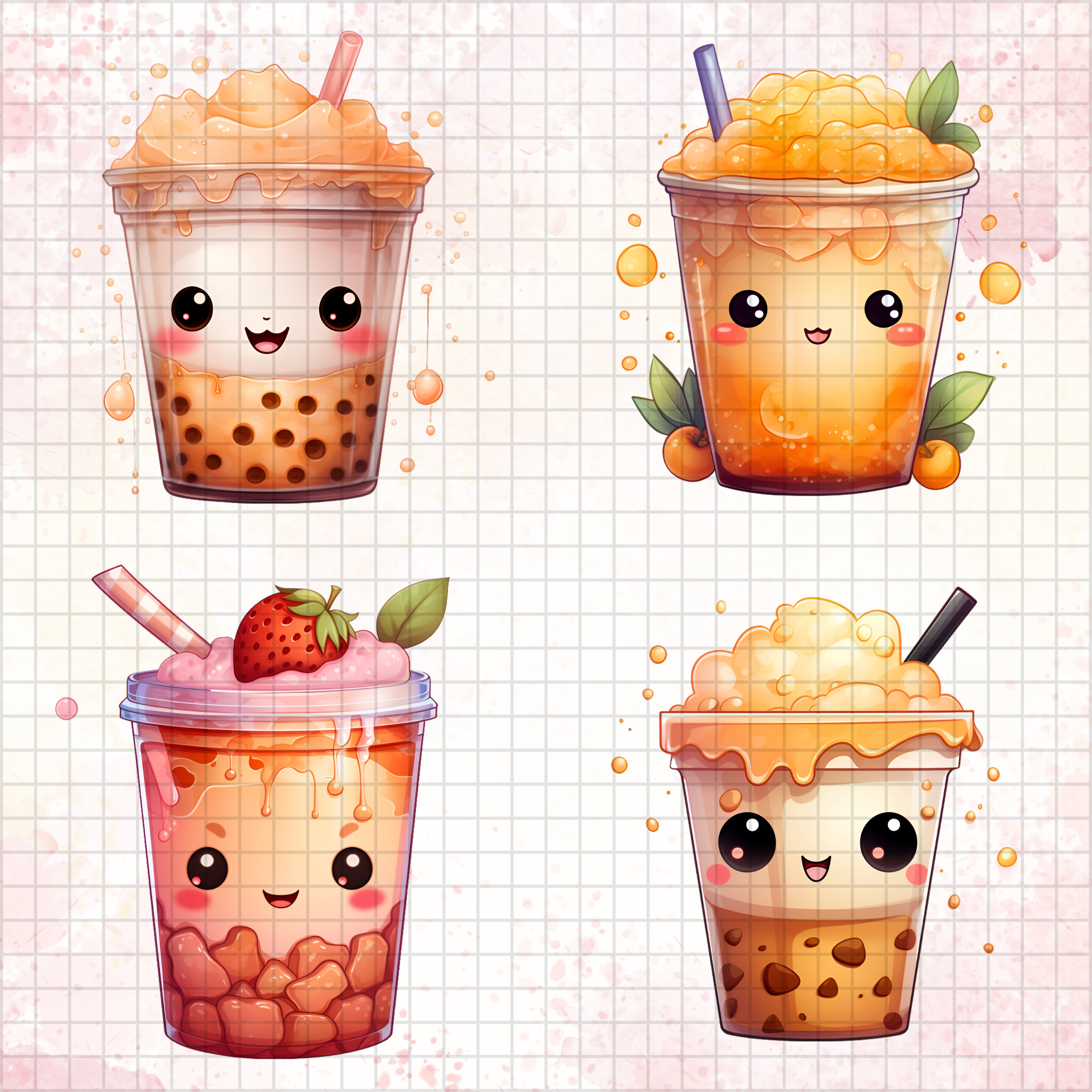 Kawaii Boba Tea Clipart Bubble Tea Png Boba Tea Png Kawaii Etsy