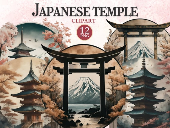 Japanese Temple Clipart, Mount Fuji, Travel Clipart, Japanese Culture, Torii Gate, Japan Shrine, Torii Gate Art, Cultural Symbols