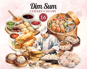 Dim Sum Clipart, chinesisches Essen, China Clipart, asiatische Küche, asiatisches Essen, Essen Clipart, Kochen Clipart, Rezept Clipart