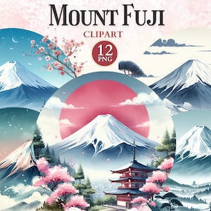 Berg Fuji Clipart, Berg Clipart, Asiatisches Heiligtum, Japan Clipart, Kulturelle Symbole, Kulturelle Kunst, Sakura Blume, Japanischer Kranich