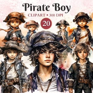 Pirate Boy Clipart, Pirates Clipart, Watercolor, Party, Birthday, Theme, Treasure, Fantasy, Scrapbooking, Invitation, Buccaneers, Png