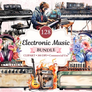 Pacote de clipart de música eletrônica, áudio, som, DJ, produtor musical, estúdio de gravação, clipart de música, música png