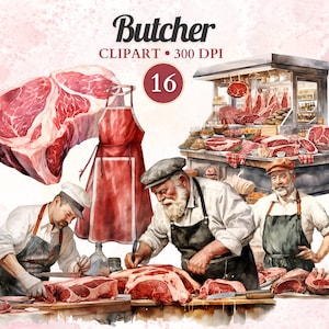 Clipart boucher, Boucher Png, vecteur de boucher, couteau de boucher, steak, clipart viande, clipart repas, Png de cuisine, vecteur de nourriture