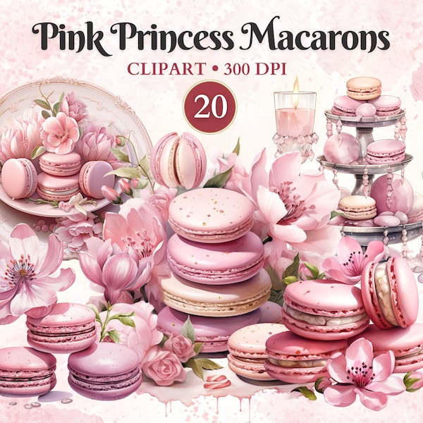 Pink Princess Macarons Clipart, Macarons Png, French Macaron Illustration, Dessert, Watercolor Png, Transparent Png, Instant Download