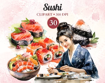 Watercolor Sushi Clipart, Sushi Png, Japanese Food, Sushi Art, Delicious Clipart, Watercolor Png, Transparent Png