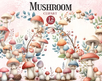 Mushroom Frame Clipart, Fairy Png, Botanical Border, Printable Photo Frame Png, Watercolor Nature Wreath, Ornate Picture, Sublimation Design