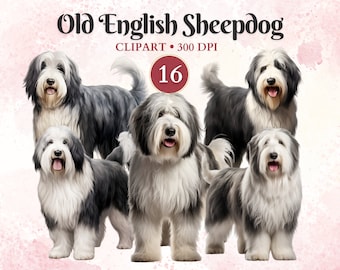 Imágenes Prediseñadas de perro pastor inglés antiguo, perro pastor, arte de perro pastor, gráficos de mascotas, arte vectorial de mascotas, imágenes prediseñadas caninas, libro de chatarra