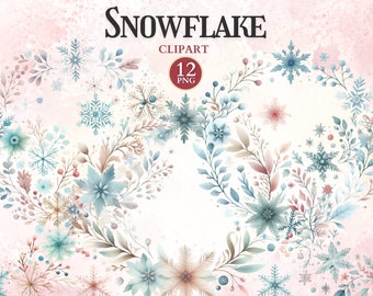 Snowflake Frame Clipart, Winter Border Png, Printable Photo Frame Png, Nature Wreath, Ornate Picture, Wedding Invitation