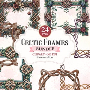 Bundle de cliparts cadres celtiques, cadre imprimable antique Png pour fleurir l'image, clipart bordures, éléments décoratifs, faire-part