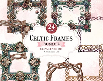 Celtic Frames Clipart Bundle, Antique Printable Frame Png to Ornate Picture, Borders Clipart, Decorative Design Elements, Invitation