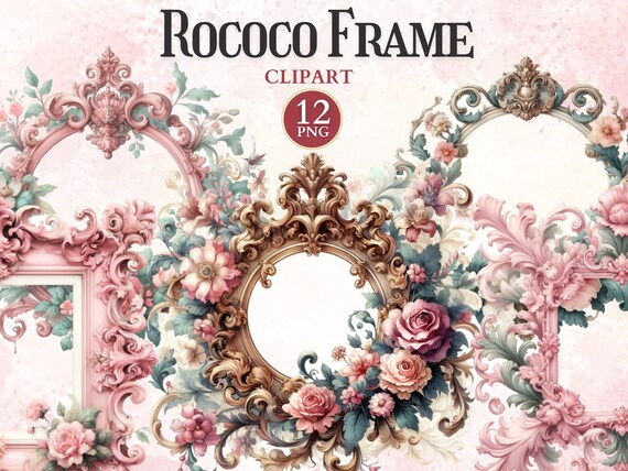 Rococo Frame Clipart, Antique Printable Frames Png to Ornate Picture, Borders Clipart, Decorative Design Elements, Transparent Png