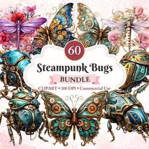 Steampunk Bugs Clipart Bundle, Insekt Clipart, wunderlich Steampunk, Märchen Clipart, Kommerzielle Nutzung