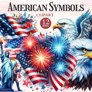 American Symbols Clipart, Independence Day Graphics, USA Flag Clipart, Statue of Liberty, Symbolism, American Eagle Png, USA History