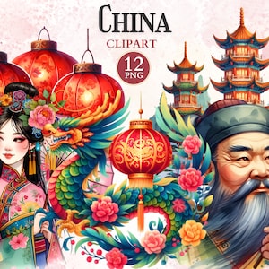 China Clipart, Travel Clipart, Dragon Vector, Diseños Chinos, Año Nuevo Chino, Año del Dragón, Gran Muralla China
