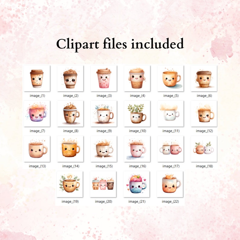 Kawaii Coffee Clipart, Watercolor, Cute Coffee Cup Clipart, Coffee Love, Coffee Graphics, Watercolor Png, Transparent Png, Instant Download image 6