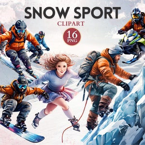 Clipart sport de neige, ski, patin à glace, motoneige, snowboard, neige PNG, clipart hiver, sports d'hiver, montagne, image de sport