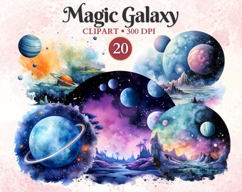 Magic Galaxy Clipart, Watercolor, Space Clipart, Fantasy Galaxy, Celestial Clipart, Dreamy, Starry Night, Night Sky, Cosmic, Adventures