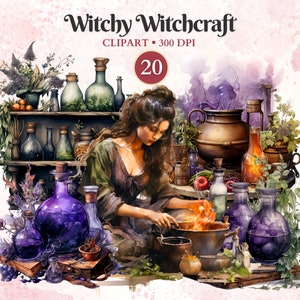 Witchy hekserij clipart, Wicca clipart, esoterische clipart, Halloween Night Crafting, Pagan PNG, mystieke, occulte clipart, magische fantasie