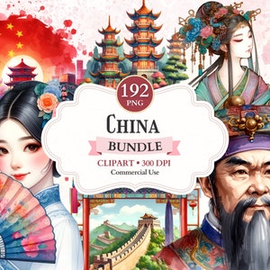 Paquete de imágenes prediseñadas de China, Dragón de Año Nuevo, Gran Muralla China, Imágenes Prediseñadas de abanico de mano, Linterna china, Danza del león, Diseño asiático, Bordado chino