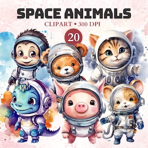 Weltraum Tier Clipart, Aquarell, Kawaii, Niedlicher Weltraum, Galaxy Clipart, Astronaut Png, Weltraum, Abenteuer, Kosmos