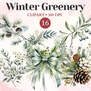 Clipart de vegetação de inverno, clipart floral, guirlanda, visco, azevinho, pinha, folhagem, folha, árvore, gráfico de vetor de Natal