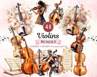 Violins Clipart Bundle, Violin Png, String Instrument, Musical Instrument, Musician, Violinist, Music Clipart, Music Png