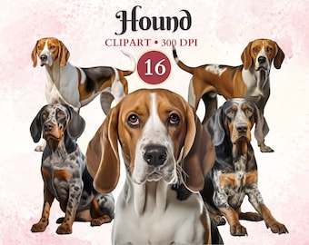 Hound Clipart, Hound Dog Art, Dog Silhouette Clip Art, Pet Graphics, Dog Vector, Canine Clipart, Scrap Book