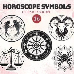 Horoscope Symbols Clipart, Astrology Clipart, Zodiac Signs, Zodiac Constellation, Art, Star Sign, Celestial, Mystical