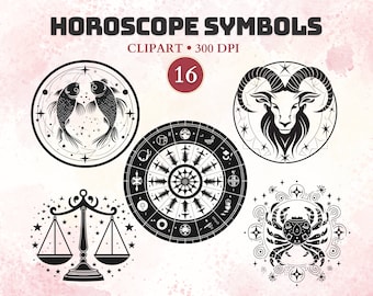Horoscope Symbols Clipart, Astrology Clipart, Zodiac Signs, Zodiac Constellation, Art, Star Sign, Celestial, Mystical