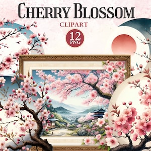 Imágenes Prediseñadas de flor de cerezo, flor de Sakura, santuario asiático, imágenes prediseñadas de Japón, símbolos culturales, arte cultural, acuarela Sakura
