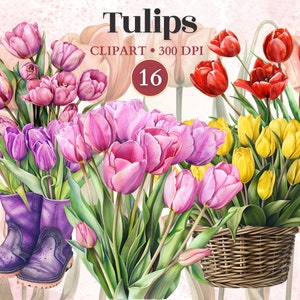 Tulip Clipart, Spring Sublimation, Floral Elements, Flower Vector, Garden Clipart, Tulip Pattern