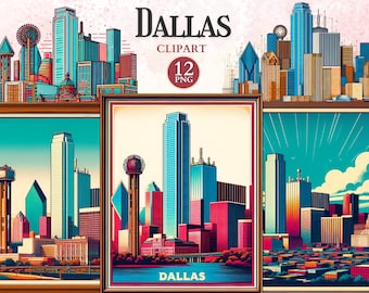 Dallas Clipart, Dallas Tx, City Silhouette, USA Flag Clipart, Texas Cut Files, Vacation Graphics, American Symbol, American City