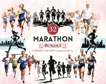 Op de afbeelding: Een set van 32 digitale illustraties van lopers tijdens een marathon. De illustraties zijn in aquarelstijl en tonen zowel mannelijke als vrouwelijke lopers van verschillende leeftijden en etniciteiten. De illustraties zijn perfect voor het maken van ontwerpen voor websites, sociale media of print.