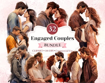 Engaged Couples Clipart Bundle, Romantic Clipart, Falling in Love, Be Mine Png, Valentine Couple, Relationship
