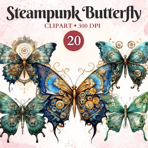 Imágenes prediseñadas de mariposa Steampunk, efímera Steampunk, error de estilo vintage, historia de fantasía, suministro de diario basura, libro de chatarra