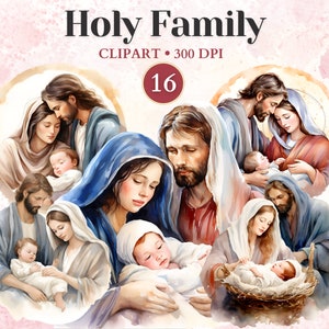Clipart Sainte Famille, crèche de Noël, icône Sainte Famille, Marie et Joseph, Clipart Jésus, catholique, album de coupures